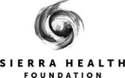 Sierra Health Foundation logo, with black text and swirl icon on top - COVID-19 Response, CZI.